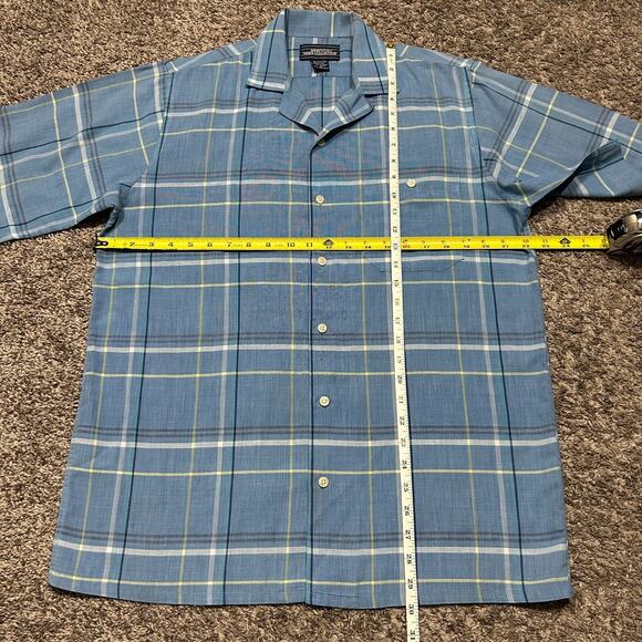 Vintage 80s Plaid Shirt Button Up Short Sleeve Lightweight Polyblend Blue Medium - Picture 5 of 7
